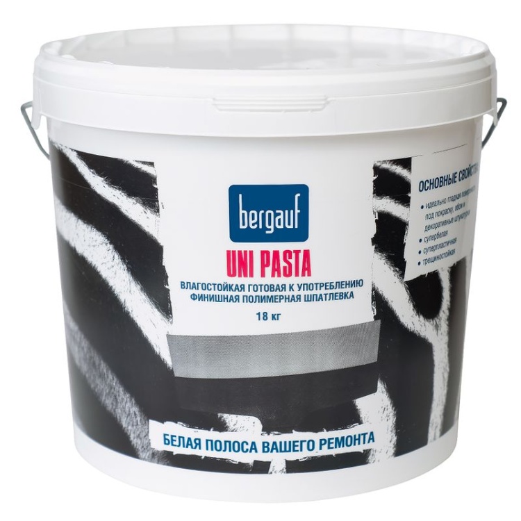 Влагостойка финишная полимерная шпаклевка Bergauf Uni Psata, 18кг